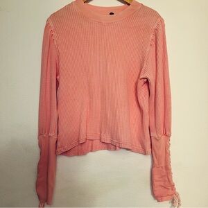 Free People Coral Waffle Knit Long Sleeve Top